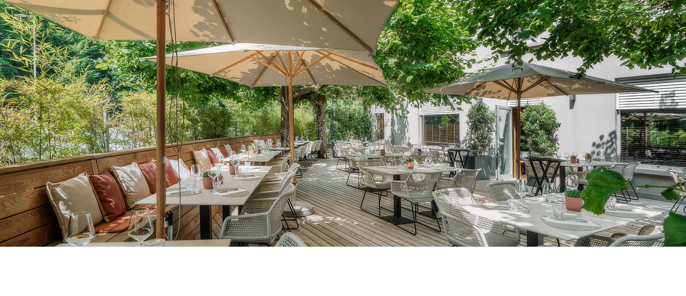 La terrasse du restaurant Maison B à Bridel